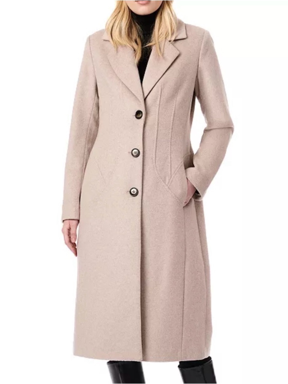 Bernardo Blush-Tone Long Tailored Coat